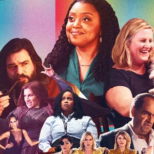 Stills of characters from Agatha All Along, The Penguin, Abbott Elementary, Real Housewives of New York City, What We Do in the Shadows, Bad Sisters, Somebody Somewhere, The English Teacher and How to Die Alone.