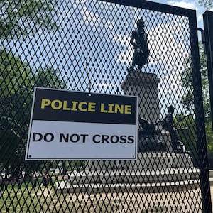 Fencing being put up in Lafayette Square outside the White House on June 9 ahead of the military parade on Saturday.