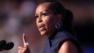 Former US First Lady Michelle Obama speaks on the second day of the Democratic National Convention (DNC) at the United Center in Chicago, Illinois, on August 20, 2024. Vice President Kamala Harris will formally accept the party's nomination for president at the DNC which runs from August 19-22 in Chicago.