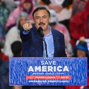 Mike Lindell Speaks at a Donald Trump rally in May 2022.
