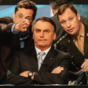 President Jair Bolsonaro, candidate for the election, pending an interview on SBT television in Sao Paulo, in Brazil.