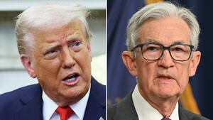 Donald Trump, Jerome Powell split image