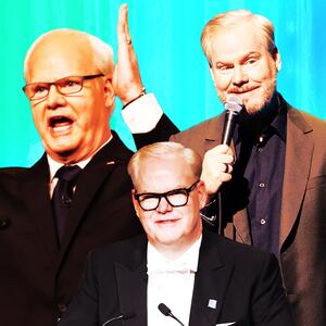 A photo illustration of Jim Gaffigan.
