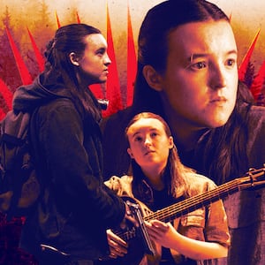 A photo illustration of Bella Ramsey in The Last of Us.