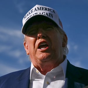 Close up of President Donald Trump speaking to journalists before boarding Air Force One.