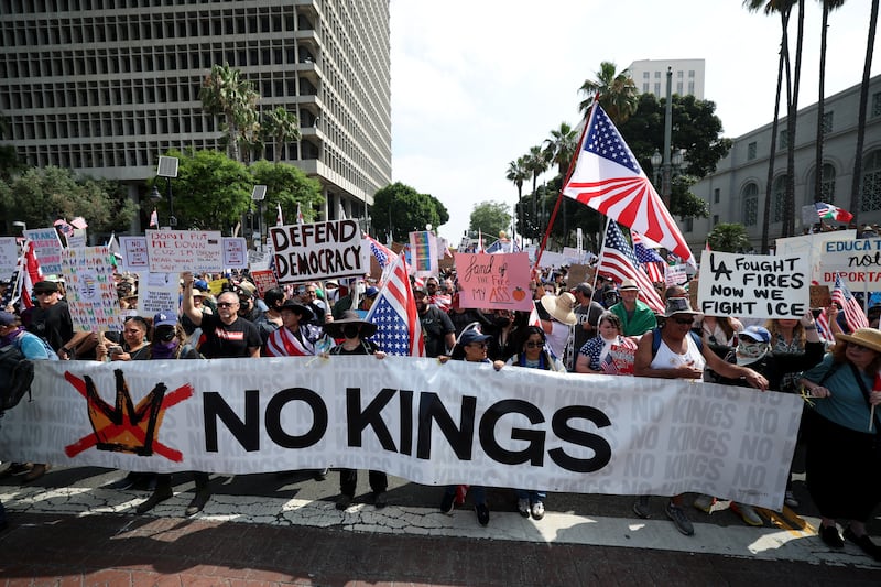 "No Kings" protest against U.S. President Donald Trump's policies, in Los Angeles, California.