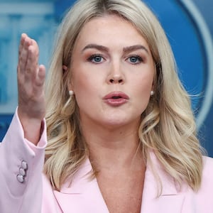 White House Press Secretary Karoline Leavitt speaking during a press briefing at the White House in Washington, D.C. on April 28, 2025 where she left the door open to suspending Habeas Corpus.