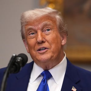 President Donald Trump speaks during a press conference in the Roosevelt Room of the White House on May 12, 2025, in Washington, DC.