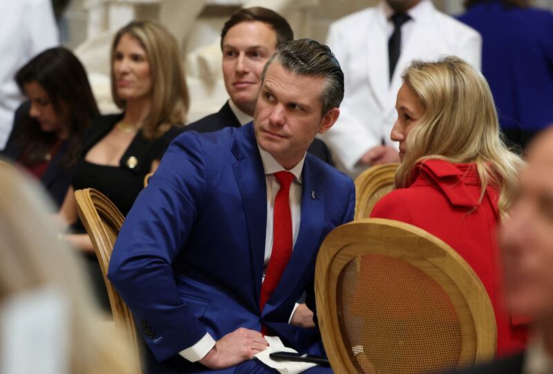 Pete Hegseth attends a luncheon in the Statuary Hall of the U.S. Capitol during President Trump's inauguration in Washington, D.C. on January 20, 2025.