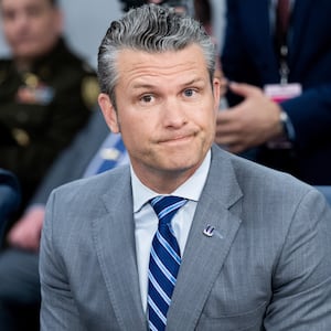 Defense Secretary Pete Hegseth attends a meeting with Bahrain Crown Prince Salman bin Hamad al-Khalifa to the Pentagon in Washington, DC, on July 17, 2025.