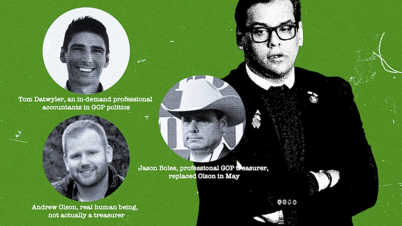 A photo illustration that shows George Santos, Tom Datwyler, Andrew Olson, and Jason Boles