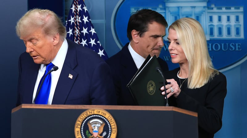 Donald Trump, Pam Bondi and Deputy Attorney General Todd Blanche