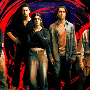 A photo illustration of Belmont Cameli, Ji-young Yoo, Odessa A'zion, Ella Rubin, and Michael Cimino in Until Dawn.