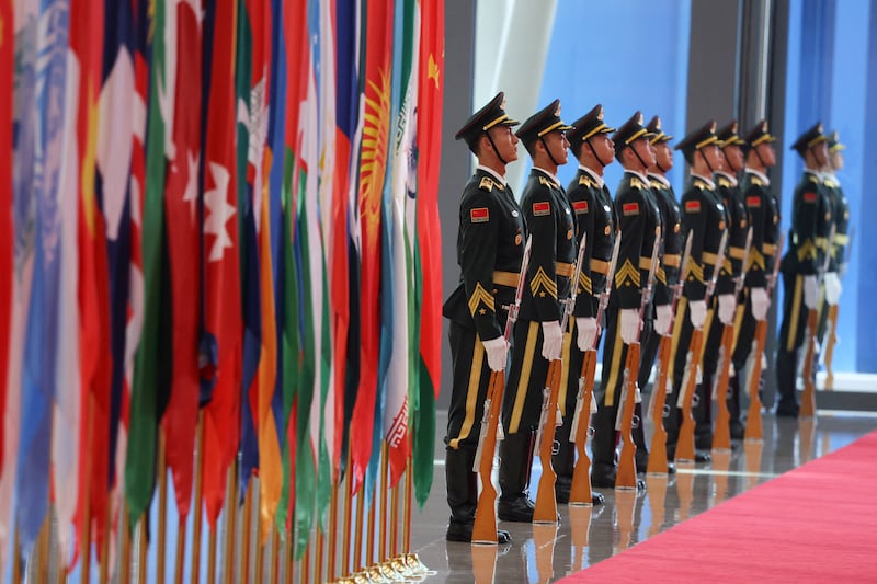 Chinese guards of honour line up at the venue of the Shanghai Cooperation Organisation (SCO) summit in Tianjin, China, September 1, 2025. Sputnik/Alexander Kazakov/Pool via REUTERS ATTENTION EDITORS - THIS IMAGE WAS PROVIDED BY A THIRD PARTY.