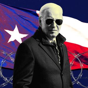 A photo illustration of President Joe Biden and the Texas flag.