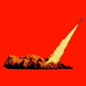 Photo illustration of a missile on a red background
