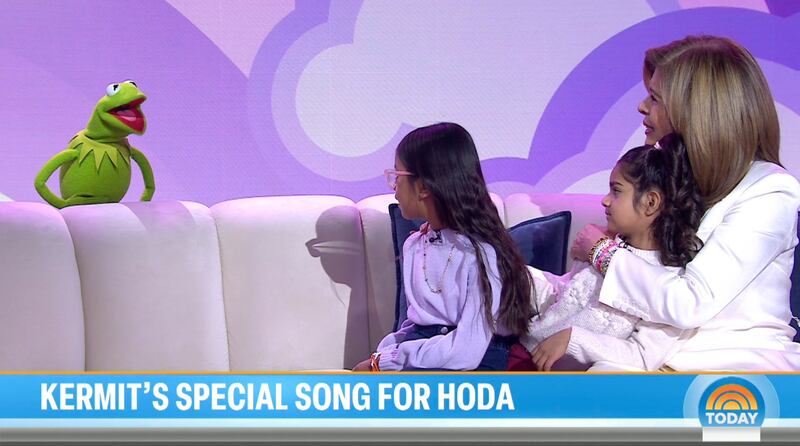 Kermit, Hoda Kotb, and her daughters, Haley and Hope