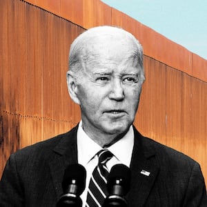 A photo including U.S. President Biden and US border