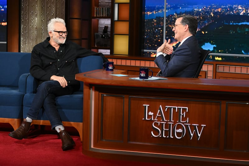 Colbert with guest Bradley Whitford in May