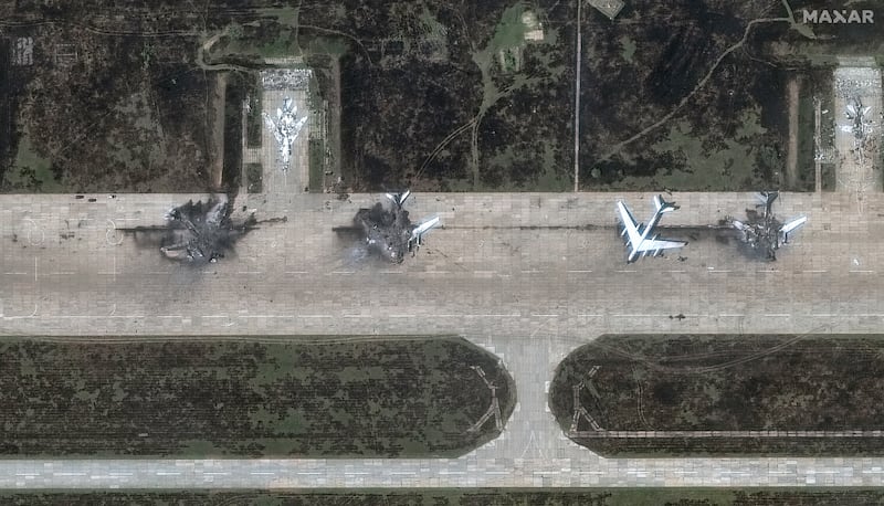 The charred remains of TU-95 strategic bombers at the Belaya airbase in Siberia