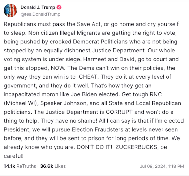 Screenshot/Donald Trump/Truth Social