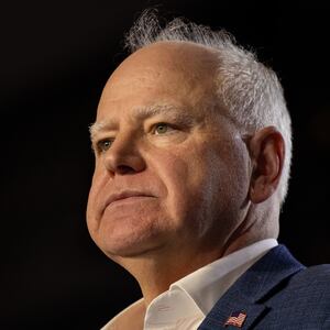 Governor Tim Walz (D-MN) speaks at a campaign rally in Cobb County, Georgia on November 3, 2024.
