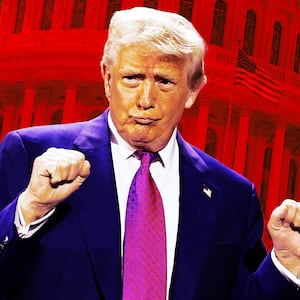 A photo illustration of Donald Trump in front of the US Capitol Building.