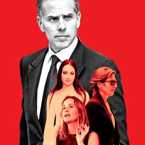 A photo illustration of Hunter Biden, Kathleen Buhle, Zoe Kestan, and Hallie Biden