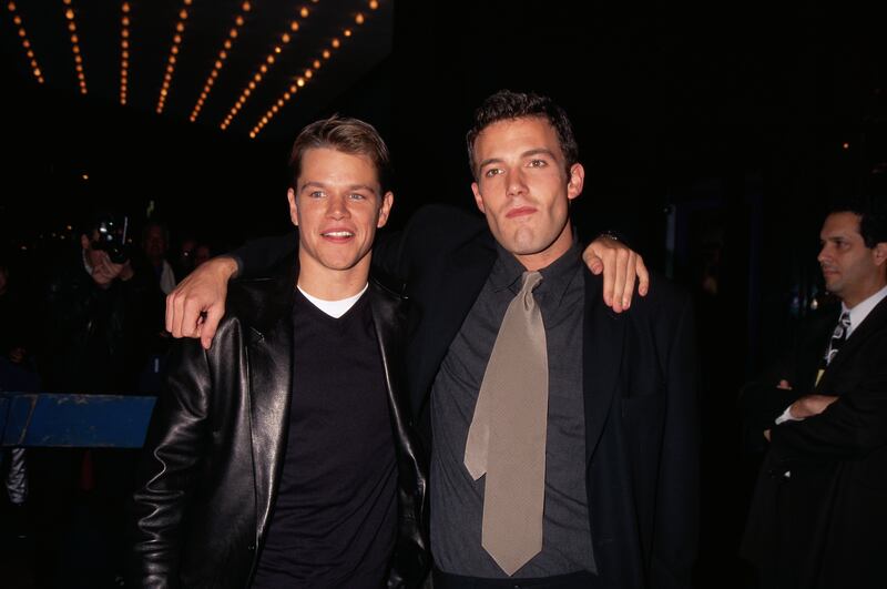 Matt Damon and Ben Affleck at the premiere of "Good Will Hunting" at the Ziegfeld Theater.