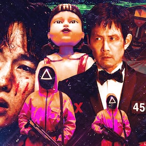 A photo illustration of the cast of Squid Game Season 3 on Netflix.