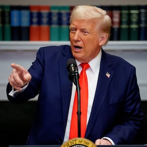 U.S. President Donald Trump takes a question from a reporter in the Roosevelt Room of the White House on March 3, 2025 in Washington, DC.