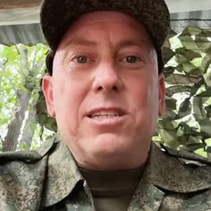 Derek Huffman, 45, of Texas, records a video during training after joining the Russian military.
