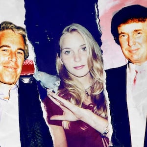 Jeffrey Epstein, Virginia Guiffre and Donald Trump at Mar-a-Lago.