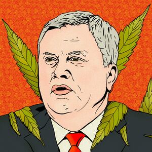 Illustration of James Comer with hemp leaves