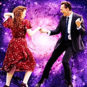 A photo illustration of Annalise Basso and Tom Hiddleston in The Life of Chuck.