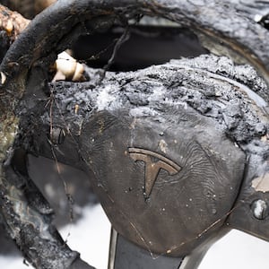 Burnt Tesla steering wheel.