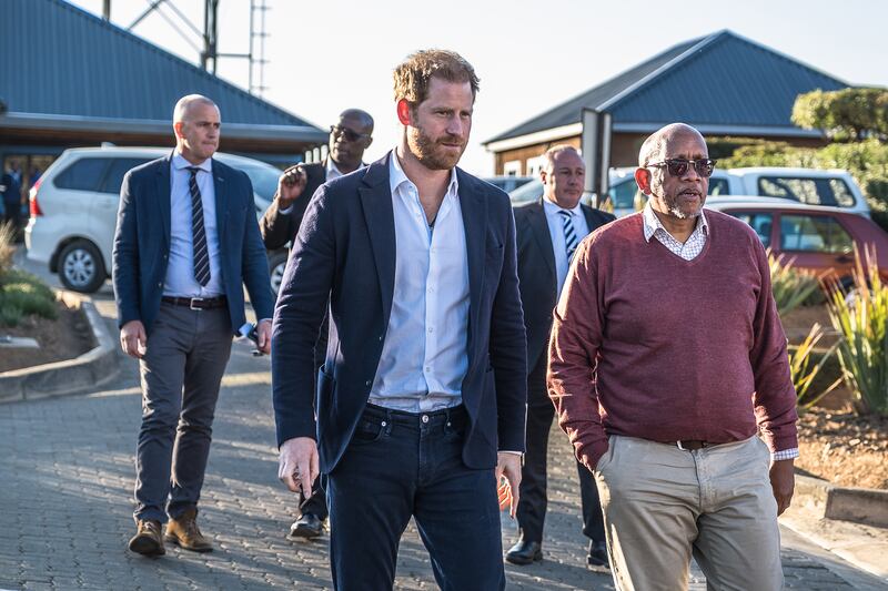 Prince Harry, Duke of Sussex and Prince Seeiso of Lesotho arrive at a welcome event at Sentebale’s Mamohato Children’s Centre featuring the non-profit’s Let Youth Lead advocates from Botswana, and a celebration of Basatho culture, on Oct. 1, 2024 in Maseru, Lesotho.