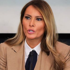 WASHINGTON, DC - MARCH 03: U.S. first lady Melania Trump speaks during a roundtable discussion on the "Take It Down Act" in the Mike Mansfield Room at the U.S. Capitol on March 03, 2025 in Washington, DC. The "Take It Down Act" expands protections for victims of non-consensual sharing of sexual images, covering AI-generated content including deepfake pornography. (Photo by Kayla Bartkowski/Getty Images)