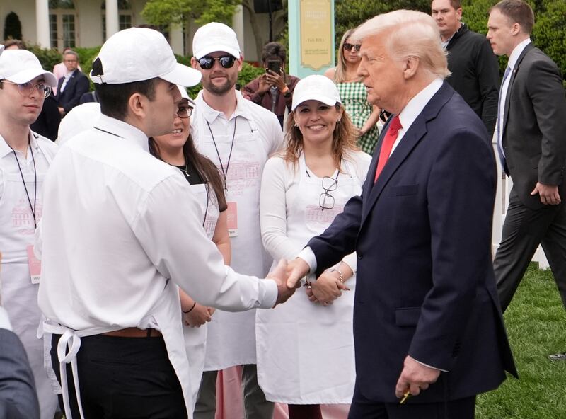 This was a slimmer line Trump at the White house Easter Egg Roll, where he studiously avoided all snacks.