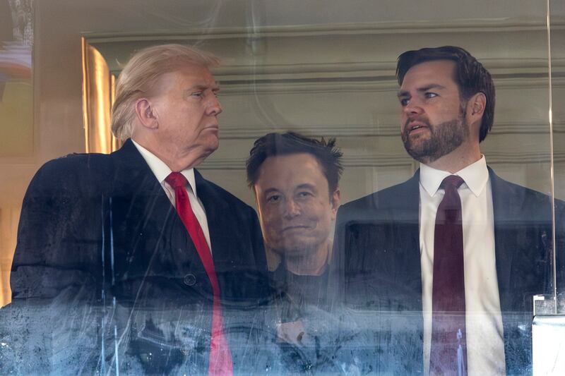 President-elect Donald Trump, Tesla CEO Elon Musk and Vice President-elect JD Vance attend the 125th Army-Navy football game, Dec. 14, 2024.