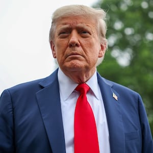 President Donald Trump stops and talks to the media before he boards Marine One on the South Lawn at the White House on June 15, 2025 in Washington, DC.