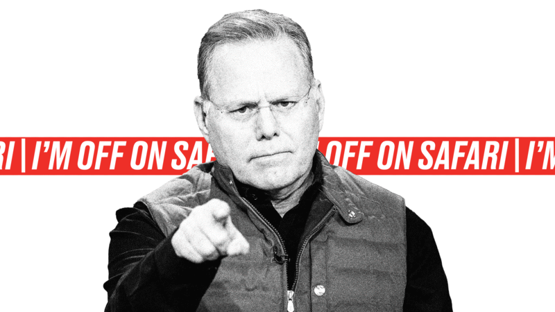 David Zaslav illustrated gif in which he says “I’m off on safari.”