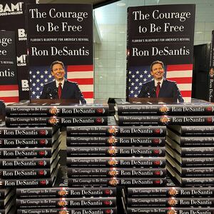 Copies of Florida Governor Ron DeSantis' book.
