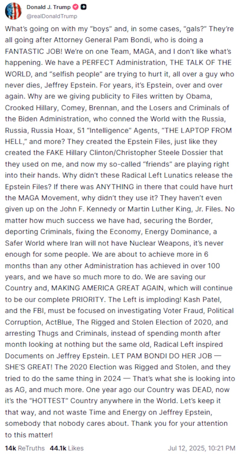 Trump has melted down in more spectacular ways as he continues to move on from the Epstein scandal.