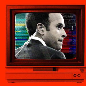 Photo illustration of Vivek Ramaswamy and a television set.
