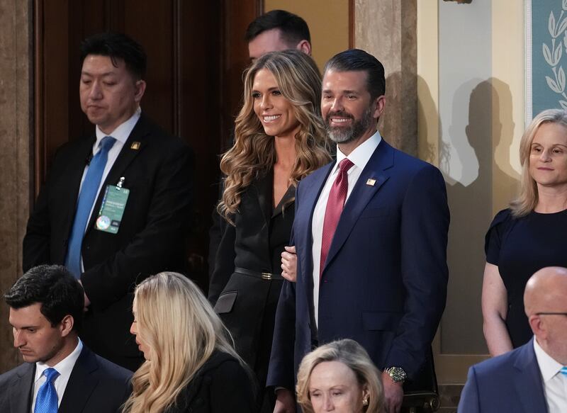 Bettina Anderson and Donald Trump, Jr  attend President Donald Trump's joint session of Congress at the U.S. Capitol on March 04, 2025 in Washington, DC.