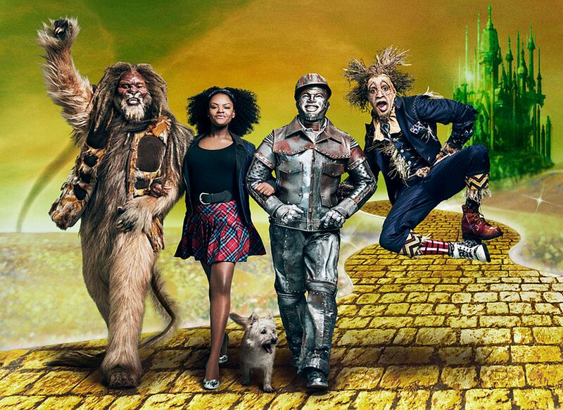 (l-r) David Alan Grier as Lion, Shanice Williams as Dorothy, Ne-Yo as Tinman, Elijah Kelly as Scarecrow in "The Wiz Live!"