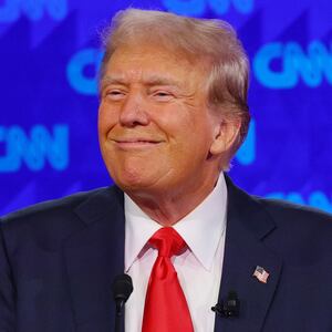 Republican candidate, former U.S. President Donald Trump, attends a presidential debate with Democrat candidate, U.S. President Joe Biden