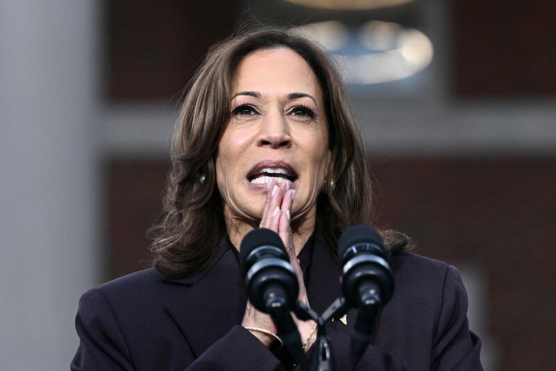 US Vice President Kamala Harris speaks at Howard University in Washington, DC, on November 6, 2024. Donald Trump won a sweeping victory Wednesday in the US presidential election, defeating Kamala Harris to complete an astonishing political comeback that sent shock waves around the world. (Photo by Brendan SMIALOWSKI / AFP) (Photo by BRENDAN SMIALOWSKI/AFP via Getty Images)