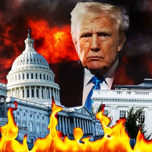 Donald Trump, burning Washington DC illustration